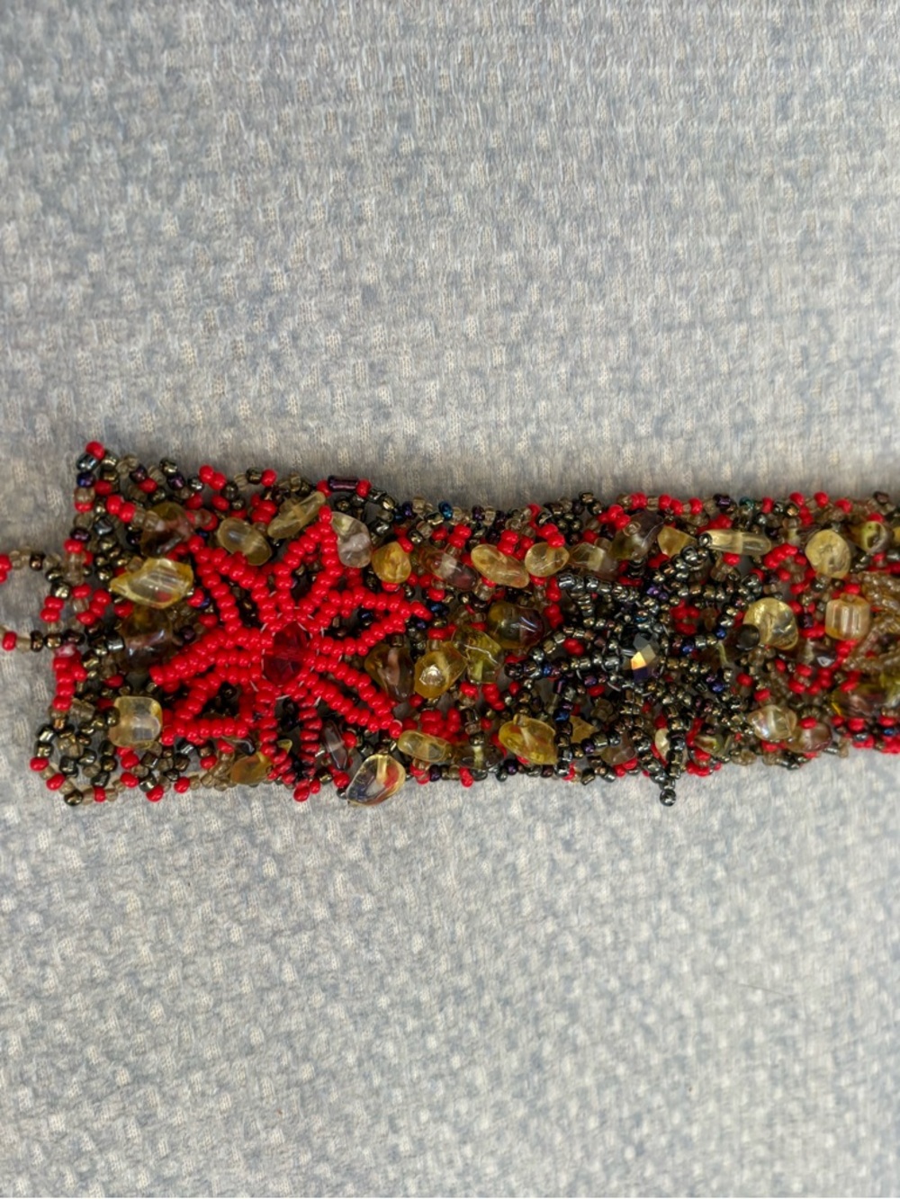 Beaded Red and Olive Statement Bracelet